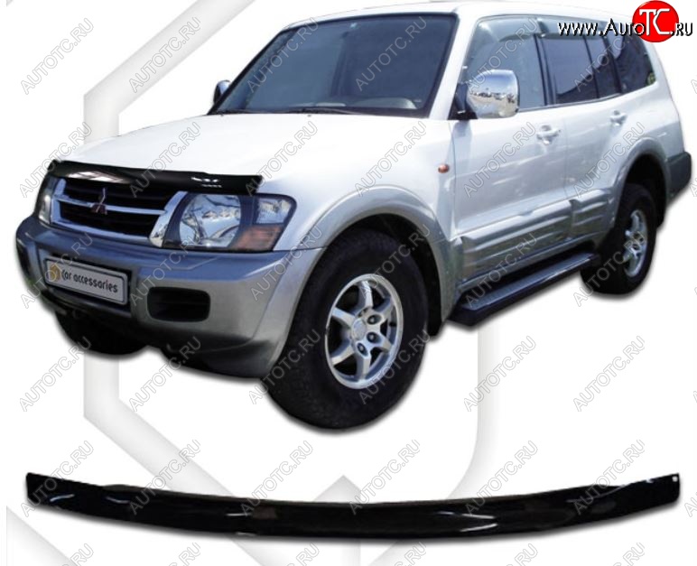 2 079 р. Дефлектор капота CA-Plastic Mitsubishi Pajero 3 V70 дорестайлинг (1999-2003) (Classic черный, Без надписи)  с доставкой в г. Кемерово