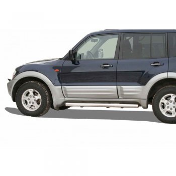 Защита порогов ТехноСфера (Техно Сфера) (Сталь с покрытием, 76 mm) Mitsubishi Pajero  3 V70 (1999-2003) дорестайлинг