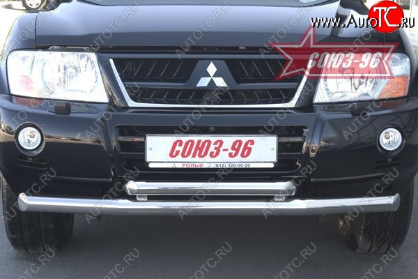 16 514 р. Защита переднего бампера двойная Souz-96 (d76/60) Mitsubishi Pajero 3 V70 дорестайлинг (1999-2003)  с доставкой в г. Кемерово