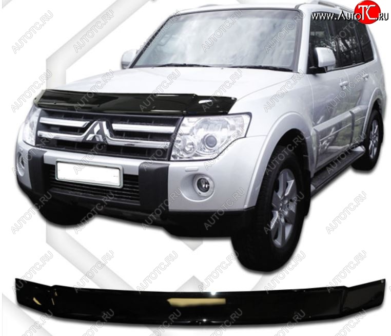 1 999 р. Дефлектор капота CA-Plastic  Mitsubishi Pajero  4 V90 (2006-2015) дорестайлинг, 1-ый рестайлинг (серия Classic черный, Без надписи)  с доставкой в г. Кемерово