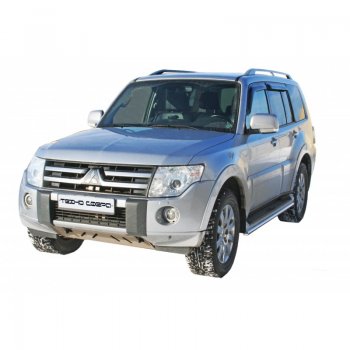 Защита порогов (кол. база 3200) ТехноСфера (Техно Сфера) (нержавейка, d40 mm) Mitsubishi Pajero  4 V90 (2006-2011) дорестайлинг