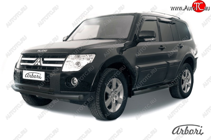 7 019 р. Защита переднего бампера Arbori (черная, 1 труба d76 mm). Mitsubishi Pajero 4 V90 2-ой рестайлинг (2014-2020)  с доставкой в г. Кемерово
