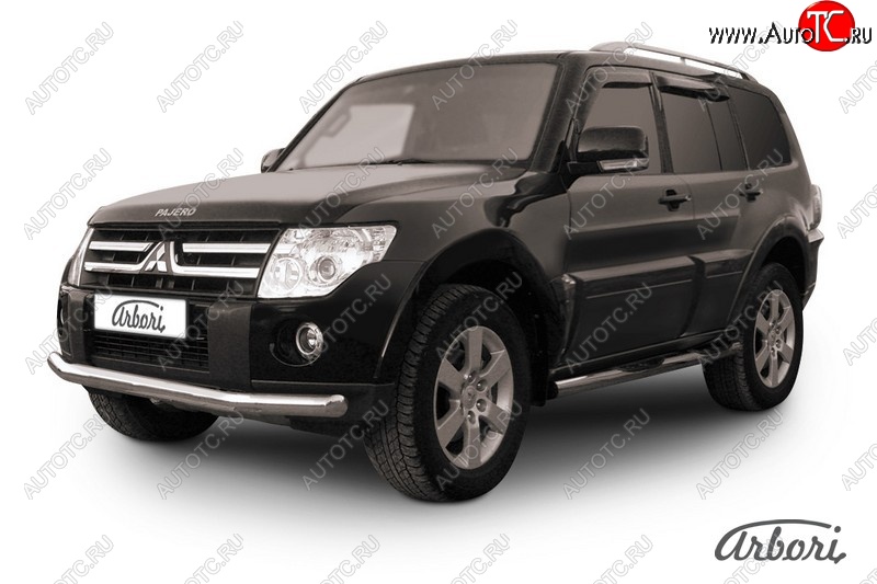 19 449 р. Защита переднего бампера Arbori (нержавейка, 1 труба d76 mm). Mitsubishi Pajero 4 V90 2-ой рестайлинг (2014-2020)  с доставкой в г. Кемерово