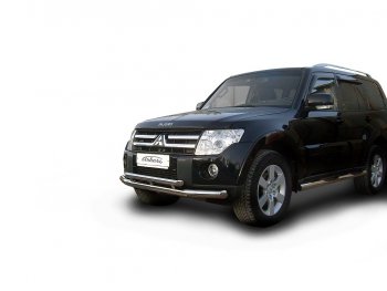 15 749 р. Защита переднего бампера Arbori (нержавейка, 2 трубы d76 и 57 mm) Mitsubishi Pajero 4 V90 2-ой рестайлинг (2014-2020)  с доставкой в г. Кемерово. Увеличить фотографию 2