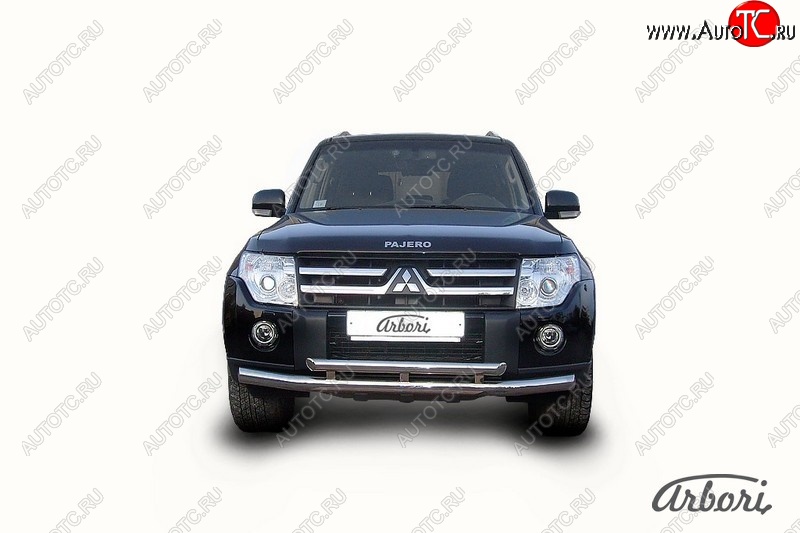 15 749 р. Защита переднего бампера Arbori (нержавейка, 2 трубы d76 и 57 mm) Mitsubishi Pajero 4 V90 2-ой рестайлинг (2014-2020)  с доставкой в г. Кемерово