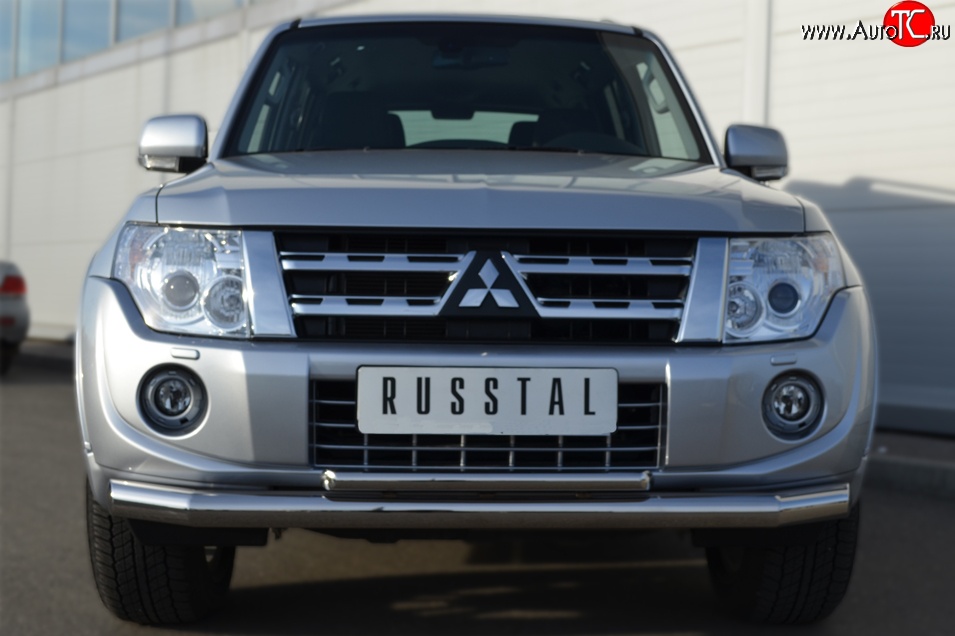 21 999 р. Защита переднего бампера (2 трубыØ76 и 42 мм, нержавейка) SLITKOFF  Mitsubishi Pajero ( 4 V90,  4 V80) (2011-2015) 1-ый рестайлинг, 3 дв. 1-ый рестайлинг  с доставкой в г. Кемерово