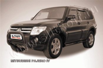 23 599 р. Кенгурятник d76 низкий  Mitsubishi Pajero ( 4 V90,  4 V80) (2006-2015) дорестайлинг, дорестайлинг, 1-ый рестайлинг, 3 дв. 1-ый рестайлинг (Цвет: серебристый)  с доставкой в г. Кемерово. Увеличить фотографию 1