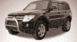 Усиленная низкая защита переднего бампера из трубы диаметром 76 мм Slitkoff Mitsubishi Pajero 4 V80 дорестайлинг (2006-2011)