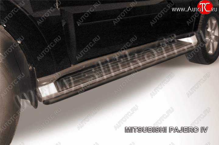 7 649 р. Защита штатного порога d42 Slitkoff Mitsubishi Pajero 4 V90 дорестайлинг (2006-2011) (Цвет: серебристый)  с доставкой в г. Кемерово