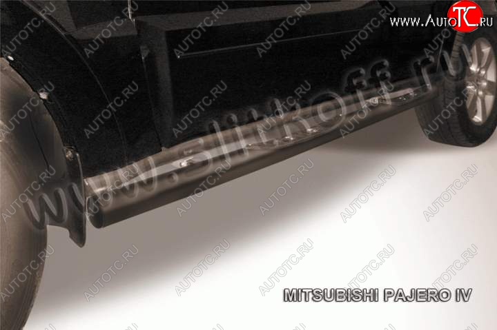 12 399 р. Защита порогов Slitkoff Mitsubishi Pajero 4 V90 дорестайлинг (2006-2011) (Цвет: серебристый)  с доставкой в г. Кемерово