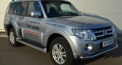 67 999 р. Защита порогов из круглой трубы диаметром 42 мм Russtal Mitsubishi Pajero 4 V90 дорестайлинг (2006-2011) (Защита порогов с со скосами на торцах (вариант 1))  с доставкой в г. Кемерово. Увеличить фотографию 3
