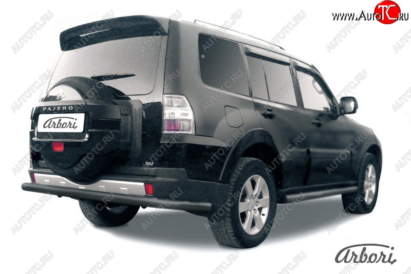 9 170 р. Защита заднего бампера Arbori (длинная, черная, 1 труба d76 mm). Mitsubishi Pajero 4 V90 2-ой рестайлинг (2014-2020)  с доставкой в г. Кемерово