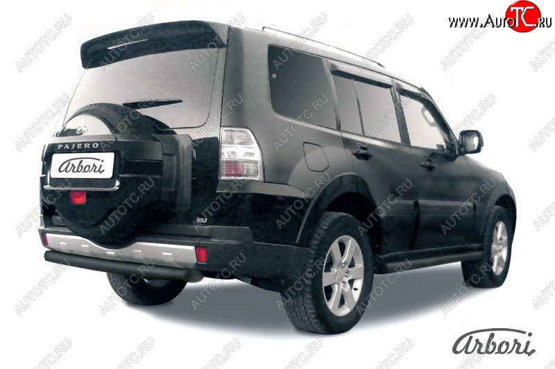 8 549 р. Защита заднего бампера Arbori (короткая, черная, 1 труба d76 mm).  Mitsubishi Pajero  4 V90 (2014-2020) 2-ой рестайлинг  с доставкой в г. Кемерово