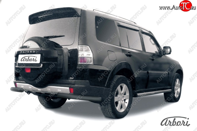 5 939 р. Защита заднего бампера Arbori (уголки, черная, 1 труба d76 mm). Mitsubishi Pajero 4 V90 2-ой рестайлинг (2014-2020)  с доставкой в г. Кемерово