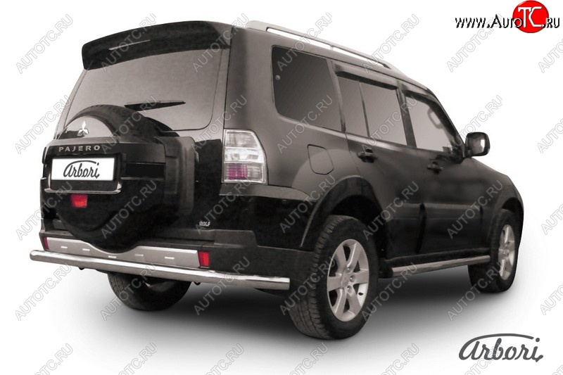 17 189 р. Защита заднего бампера Arbori (длинная, нержавейка, 1 труба d76 mm). Mitsubishi Pajero 4 V90 2-ой рестайлинг (2014-2020)  с доставкой в г. Кемерово