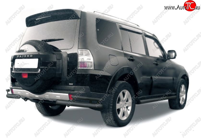 4 399 р. Защита заднего бампера (уголки, 2 трубы d76 и 42 mm) Mitsubishi Pajero 4 V90 дорестайлинг (2006-2011) (сталь, черный цвет)  с доставкой в г. Кемерово