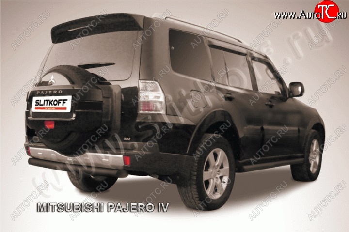 8 849 р. Защита задняя Slitkoff Mitsubishi Pajero 4 V90 дорестайлинг (2006-2011) (Цвет: серебристый)  с доставкой в г. Кемерово