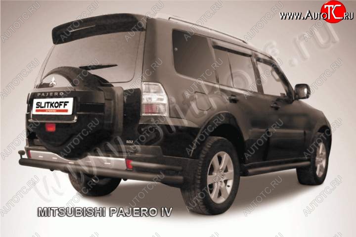 11 299 р. Защита задняя Slitkoff (d76/42) Mitsubishi Pajero 4 V90 дорестайлинг (2006-2011) (Цвет: серебристый)  с доставкой в г. Кемерово