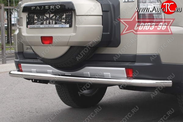 14 129 р. Защита заднего бампера Souz-96 (d76) Mitsubishi Pajero 4 V90 дорестайлинг (2006-2011) (полированная нержавейка)  с доставкой в г. Кемерово