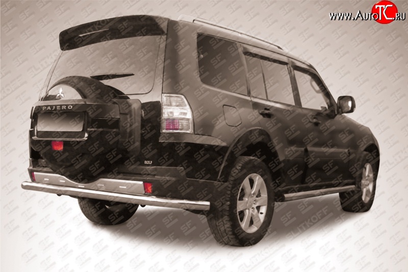 13 499 р. Защита заднего бампера из длинной трубы диаметром 76 мм Slitkoff Mitsubishi Pajero 4 V90 дорестайлинг (2006-2011) (Нержавейка, Полированная)  с доставкой в г. Кемерово