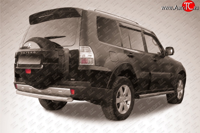 12 649 р. Защита заднего бампера из короткой трубы диаметром 76 мм Slitkoff Mitsubishi Pajero 4 V90 дорестайлинг (2006-2011) (Нержавейка, Полированная)  с доставкой в г. Кемерово