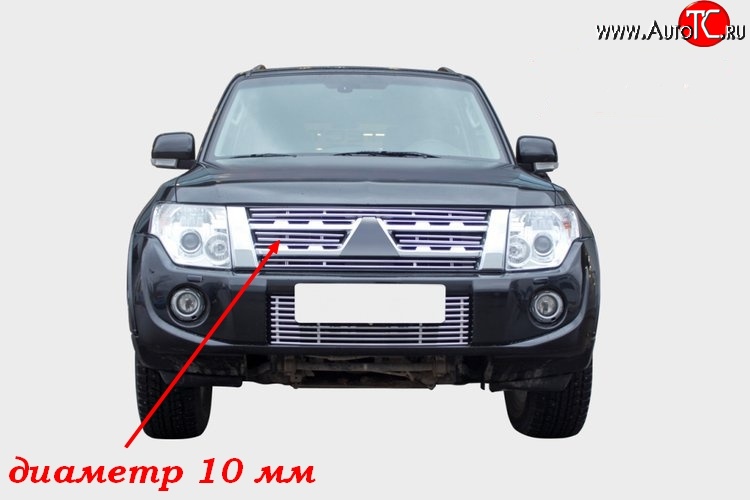 7 379 р. Декоративная вставка в решетку радиатора Souz-96  Mitsubishi Pajero ( 4 V90,  4 V80) (2011-2015) 1-ый рестайлинг, 3 дв. 1-ый рестайлинг (диаметр 10 мм)  с доставкой в г. Кемерово