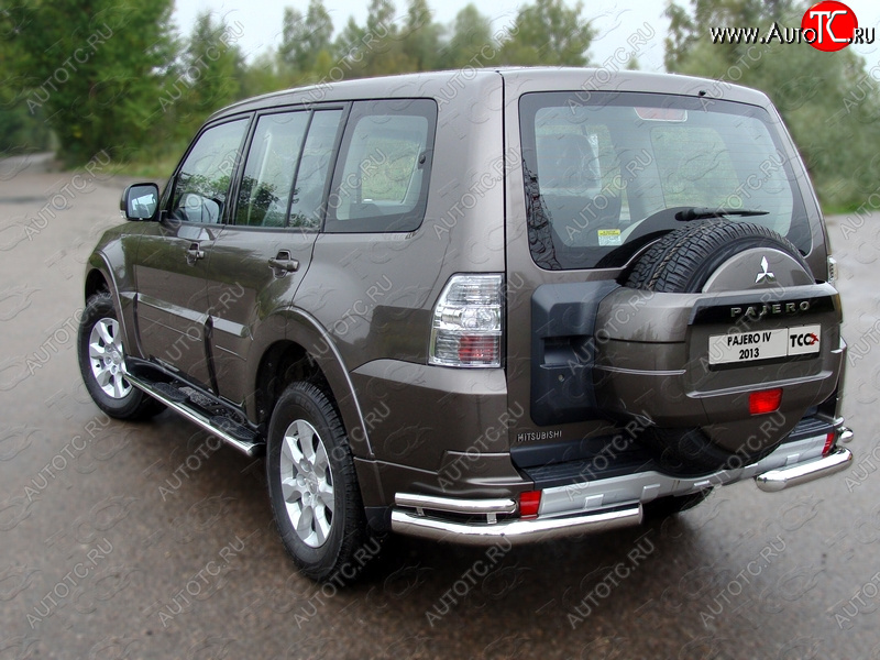 26 499 р. Защита заднего бампера (уголки двойные) ТСС 76,1/42,4 мм  Mitsubishi Pajero  4 V90 (2006-2011) дорестайлинг  с доставкой в г. Кемерово