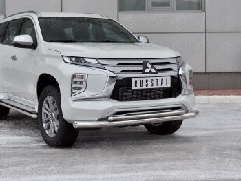 23 999 р. Защита переднего бампера (2 трубы Ø76 и 42 мм, нержавейка) SLITKOFF  Mitsubishi Pajero Sport  QF (2019-2022) рестайлинг  с доставкой в г. Кемерово. Увеличить фотографию 1