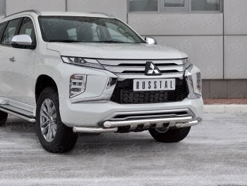 27 999 р. Защита переднего бампера SLITKOFF (Ø63 мм с уголками, нержавейка)  Mitsubishi Pajero Sport  QF (2019-2022) рестайлинг  с доставкой в г. Кемерово. Увеличить фотографию 1