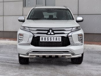 27 999 р. Защита переднего бампера SLITKOFF (Ø63 мм с уголками, нержавейка)  Mitsubishi Pajero Sport  QF (2019-2022) рестайлинг  с доставкой в г. Кемерово. Увеличить фотографию 2