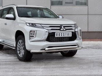 22 699 р. Защита переднего бампера (2 трубы Ø63 и 42 мм, нержавейка) SLITKOFF  Mitsubishi Pajero Sport  QF (2019-2022) рестайлинг  с доставкой в г. Кемерово. Увеличить фотографию 1