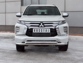 22 699 р. Защита переднего бампера (2 трубы Ø63 и 42 мм, нержавейка) SLITKOFF  Mitsubishi Pajero Sport  QF (2019-2022) рестайлинг  с доставкой в г. Кемерово. Увеличить фотографию 2