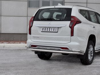 Защита заднего бампера (Ø63 мм с уголками Ø42 мм, нержавейка) SLITKOFF Mitsubishi Pajero Sport  QF (2019-2022) рестайлинг