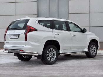 Защита заднего бампера (2 трубы Ø63 и 42 мм, уголки, нержавейка) SLITKOFF Mitsubishi Pajero Sport  QF (2019-2022) рестайлинг