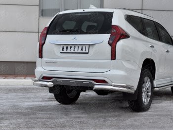 Защита заднего бампера (2 трубы Ø76 и 42 мм уголки, нержавейка) Mitsubishi Pajero Sport QF рестайлинг (2019-2022) (полированная нержавейка)