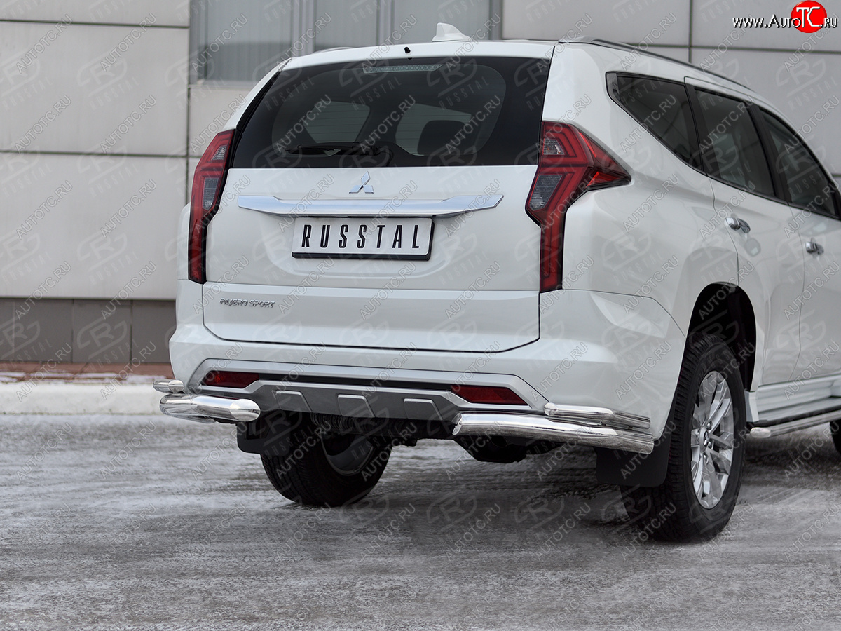 16 799 р. Защита заднего бампера (2 трубы Ø76 и 42 мм уголки, нержавейка) Mitsubishi Pajero Sport QF рестайлинг (2019-2022) (полированная нержавейка)  с доставкой в г. Кемерово