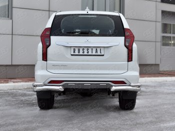 16 799 р. Защита заднего бампера (2 трубы Ø76 и 42 мм уголки, нержавейка) Mitsubishi Pajero Sport QF рестайлинг (2019-2022) (полированная нержавейка)  с доставкой в г. Кемерово. Увеличить фотографию 2