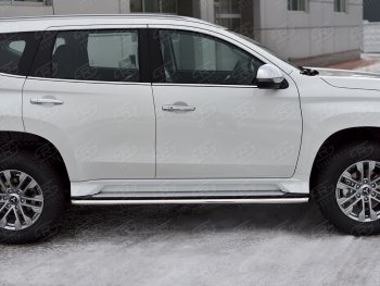 16 999 р. Защита порогов на SLITKOFF (Ø42 мм) Mitsubishi Pajero Sport QF рестайлинг (2019-2022) (полированная нержавейка)  с доставкой в г. Кемерово. Увеличить фотографию 2