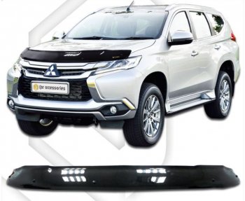 2 099 р. Дефлектор капота CA-Plastiс Mitsubishi Pajero Sport QE дорестайлинг (2015-2021) (серия Classic черный, Без надписи)  с доставкой в г. Кемерово. Увеличить фотографию 2