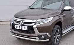 16 849 р. Защита переднего бампера (Ø63 мм, нержавейка) SLITKOFF  Mitsubishi Pajero Sport  QE (2015-2021) дорестайлинг  с доставкой в г. Кемерово. Увеличить фотографию 3