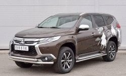 18 449 р. Защита переднего бампера (2 трубыØ63 мм, нержавейка) SLITKOFF Mitsubishi Pajero Sport QE дорестайлинг (2015-2021)  с доставкой в г. Кемерово. Увеличить фотографию 2
