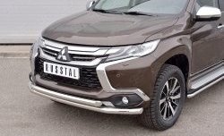 18 449 р. Защита переднего бампера (2 трубыØ63 мм, нержавейка) SLITKOFF Mitsubishi Pajero Sport QE дорестайлинг (2015-2021)  с доставкой в г. Кемерово. Увеличить фотографию 3