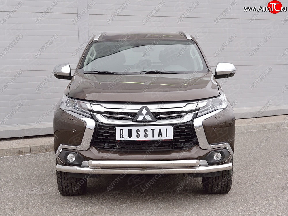 18 449 р. Защита переднего бампера (2 трубыØ63 мм, нержавейка) SLITKOFF Mitsubishi Pajero Sport QE дорестайлинг (2015-2021)  с доставкой в г. Кемерово