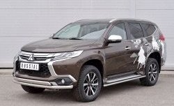 14 949 р. Защита переднего бампера (2 трубыØ63 и 75х42 мм, нержавейка) Russtal Mitsubishi Pajero Sport QE дорестайлинг (2015-2021)  с доставкой в г. Кемерово. Увеличить фотографию 2