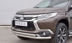 14 949 р. Защита переднего бампера (2 трубыØ63 и 75х42 мм, нержавейка) Russtal Mitsubishi Pajero Sport QE дорестайлинг (2015-2021)  с доставкой в г. Кемерово. Увеличить фотографию 4