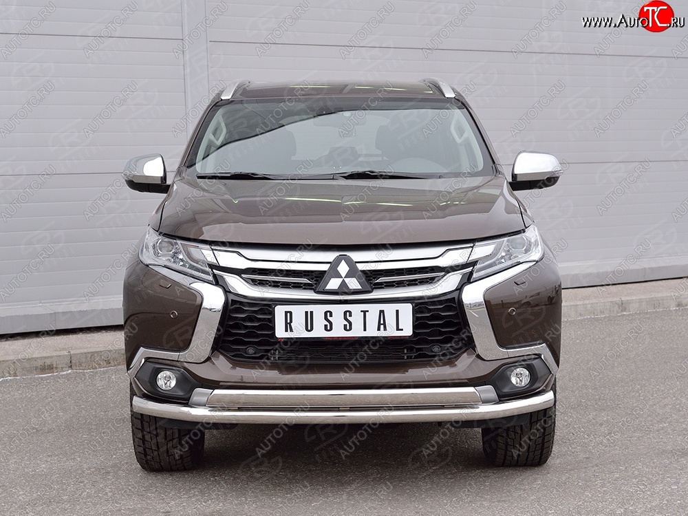 14 949 р. Защита переднего бампера (2 трубыØ63 и 75х42 мм, нержавейка) Russtal Mitsubishi Pajero Sport QE дорестайлинг (2015-2021)  с доставкой в г. Кемерово