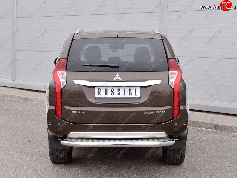 22 849 р. Защита заднего бампера (Ø63 мм, нержавейка) SLITKOFF  Mitsubishi Pajero Sport  QE (2015-2021) дорестайлинг (лист - алюминий, профиль - нержавейка)  с доставкой в г. Кемерово