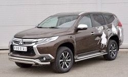 15 999 р. Защита переднего бампера (2 трубы Ø63 и 75х42 мм, нержавейка) Russtal Mitsubishi Pajero Sport QE дорестайлинг (2015-2021)  с доставкой в г. Кемерово. Увеличить фотографию 2