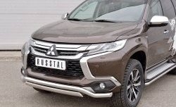 15 999 р. Защита переднего бампера (2 трубы Ø63 и 75х42 мм, нержавейка) Russtal Mitsubishi Pajero Sport QE дорестайлинг (2015-2021)  с доставкой в г. Кемерово. Увеличить фотографию 3