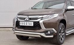15 999 р. Защита переднего бампера (2 трубы Ø63 и 75х42 мм, нержавейка) Russtal Mitsubishi Pajero Sport QE дорестайлинг (2015-2021)  с доставкой в г. Кемерово. Увеличить фотографию 4